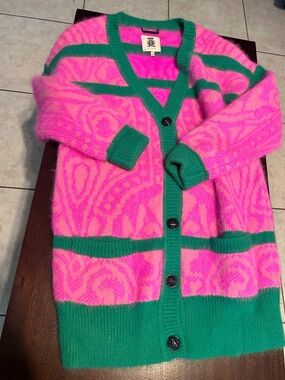 Juicy Couture Pink and Green V-Neck Button Cardigan